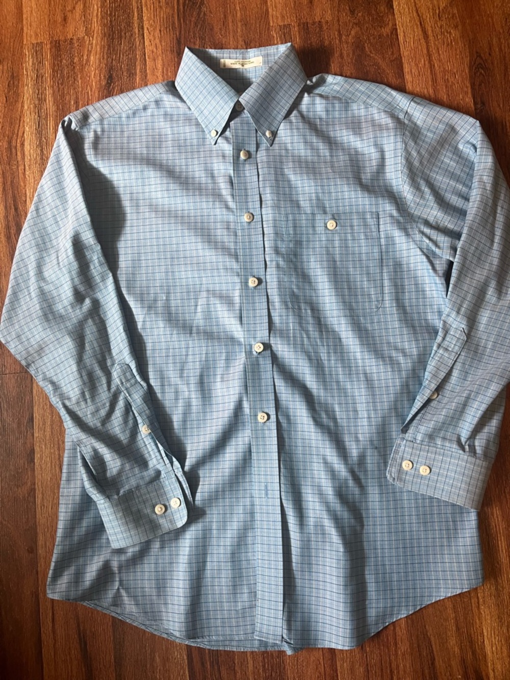 Orvis Light Blue Plaid Button-Down Dress Shirt